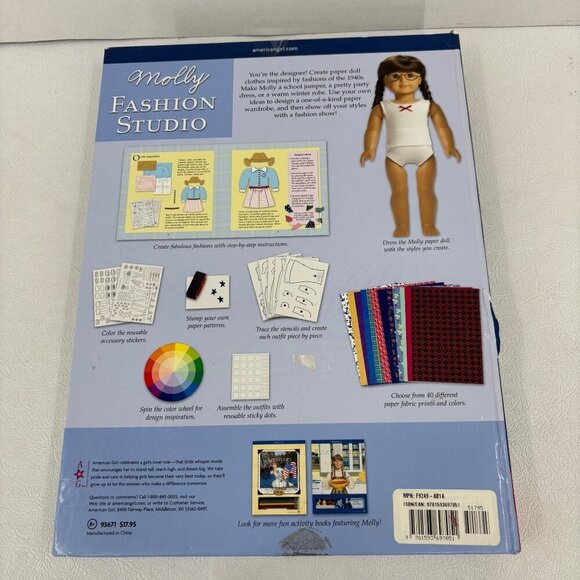 American Girl Molly Fashion Studio Kit Paper Doll Design Book Fabric Prints - Picture 6 of 9